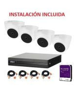 Kit de 4 Cámaras Domo CCTV Profesional Marca Dahua. Instalación y materiales incluidos