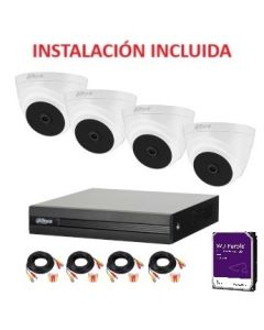 Kit de 4 Cámaras Domo CCTV Profesional Marca Dahua. Instalación y materiales incluidos