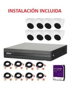 Kit de 8 Cámaras Domo CCTV Profesional Marca Dahua. Instalación y materiales incluidos